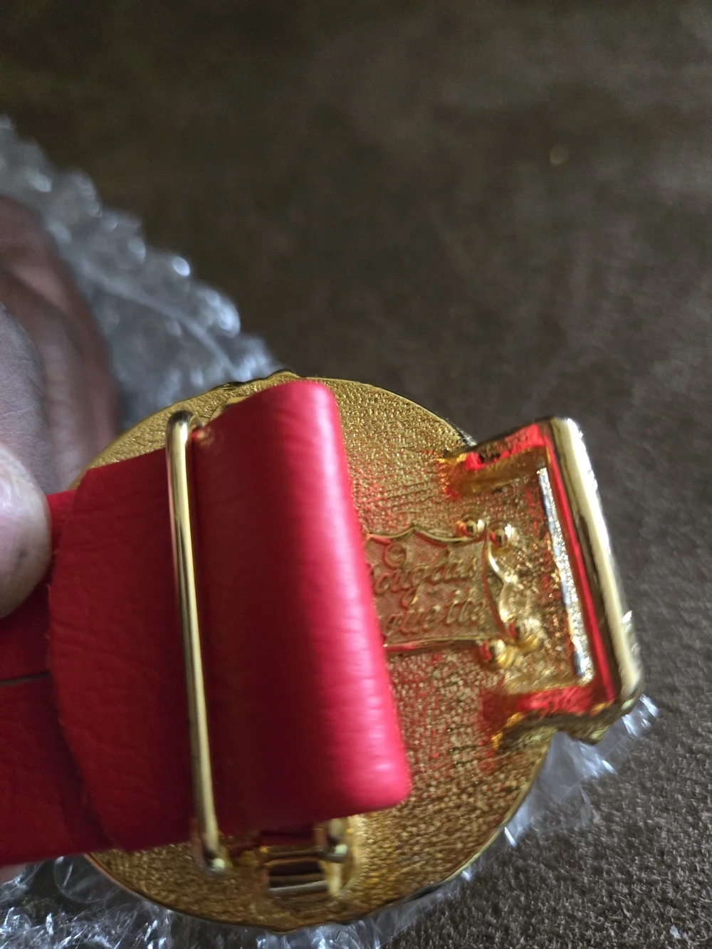Luxury Red Leather Belt with Gold Nautical BuckleDouglas Paquette